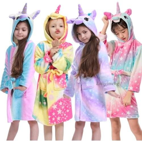 2020 Winter Children Sleepwear Robe Flannel Hooded Warm Bathrobe Kids Pajamas For Boys Girls Clothes Lovely Cartoon Animal Robes