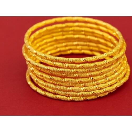 3pcs/lot 24K Brass Fashion Jewelry 3MM Golden Line Round Circle Bangle Womens Bracelet on Hand Diameter 62MM
