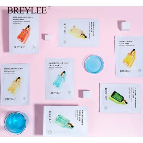 7pcs BREYLEE Face Sheet Mask Collagen Retinol Acne Treatment Serum Whitening Moisturizer Facial Skin Care Anti Aging Vitamin C