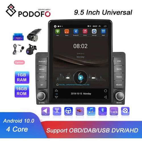 Podofo 2 Din Android Car Radio Audio Multimedia MP5 Player Wifi GPS 9.5 " Inch Vertical Screen FM Stereo For Universal Autoradio