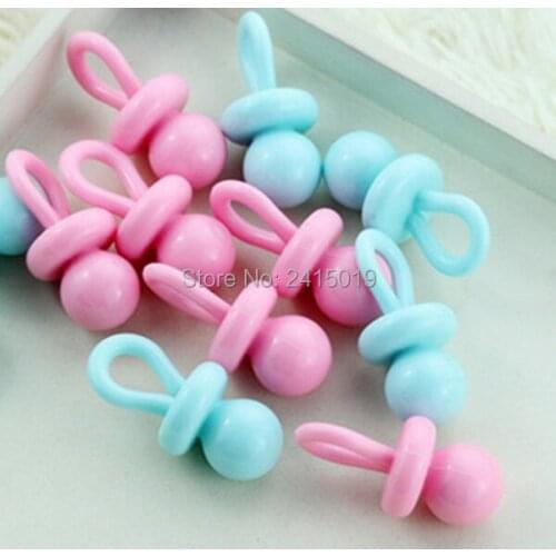 Free ship cheap 50pc 26mm Solid blue pink color acrylic baby pacifier nipple baby shower table scatters decoration party favors
