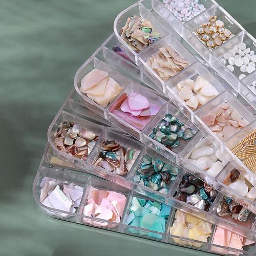 12 Grid Mix Shell Nail Glitter Irregular Natural Nail Broken Stones Nail Polish For Nail Art Decorations 3D Flakes Manicure