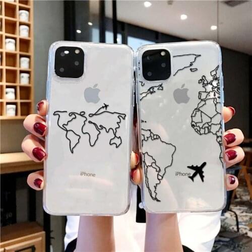 Luxury World Map Travel Soft TPU Phone Case For iPhone 12 11 Pro XR XS Max Clear Silicone Cover for iPhone 6 7 8 Plus SE2020