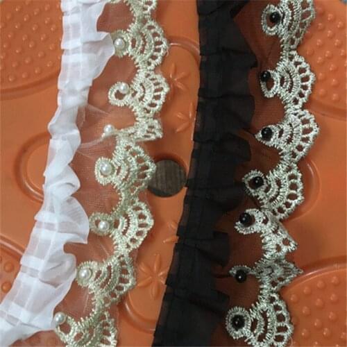 Black and white embroidery bead lace accessories, high-end skirts, clothes cuffs, neckline lace decoration