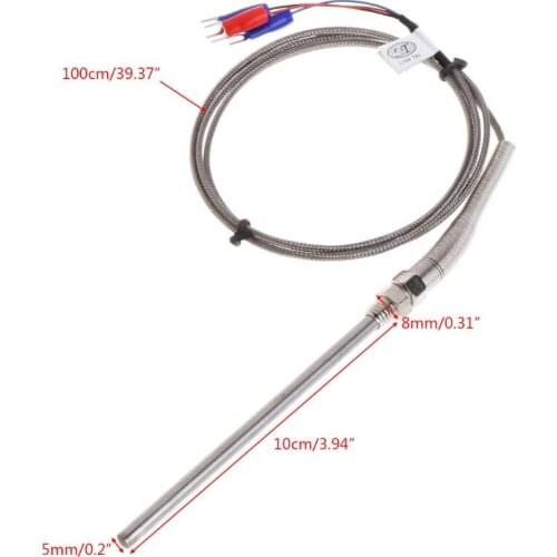 RTD PT100 Temperature Sensor Thread M8 Cable 1M Thermocouple Probe 100mm 3 wires New