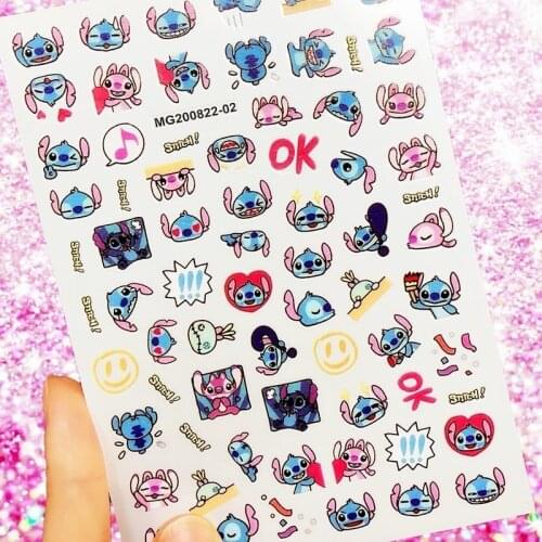 Disney Lilo & Stitch Girls Design Nails Art Manicure Back Glue Decorations Sticker Ornament Childrens Toys Cartoon Decals