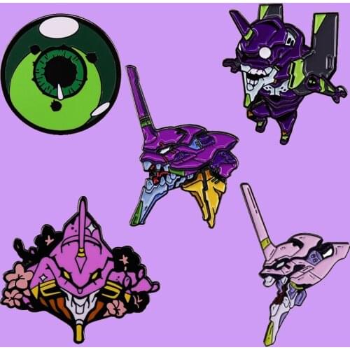 Anime Evangelion Eva Mecha EVA-01 Unit 01 Brooch Pins Enamel Metal Badges Lapel Pin Brooches Jackets Fashion Jewelry Accessories