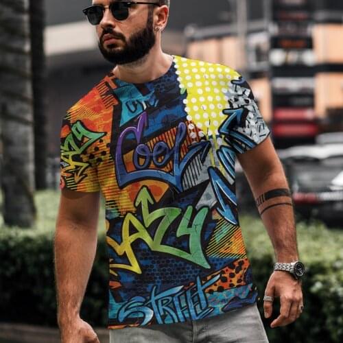 Summer New Mens T-shirt Loose Clothes, Short Sleeve Fashion Graffiti Printed O-Neck Mens T-shirt