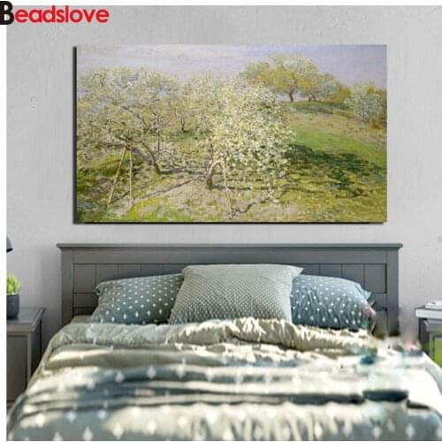 Claude Monet Spring Fruit Trees In Bloom 5D Diy Diamond Painting Diamond Embroidery sale full Mosaic 3d picture of rhinestones