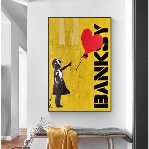 Love Hearts Graffiti Banksy Wall Art Canvas Painting Posters and Prints Abstract Wall Pictures for Living Room Decor