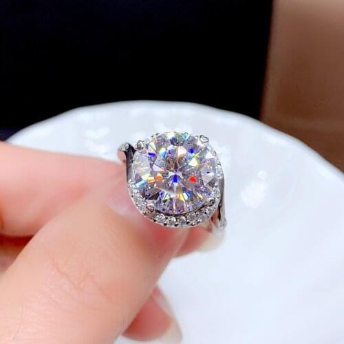 Sterling silver 925 Mosan diamond ring 5.0ctD color VVS1 clarity luxury jewelry wedding engagement proposal for women
