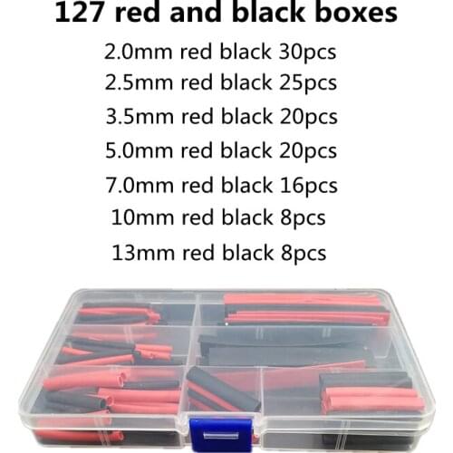 127 Boxes of Red and Black Heat Shrinkable Sleeve Kit, Electric Connecting Wire Binding Cable, Waterproof Shrinkage 2:1