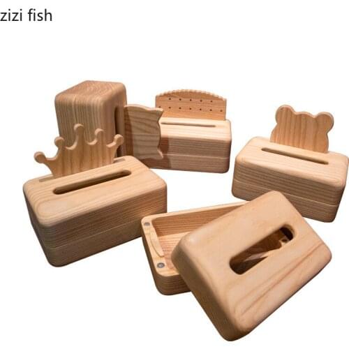 Natural Solid Wood Tissue Box Hotel Paper Towel Organizer Home Living Room Coffee Table Desktop Simplicity Removable Tissue Box