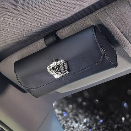 Creative Leather Crown Car Glasses Holder Universal Sunglasses Case Storage Box Bag Sunshade Organizer Auto Interior Accessories