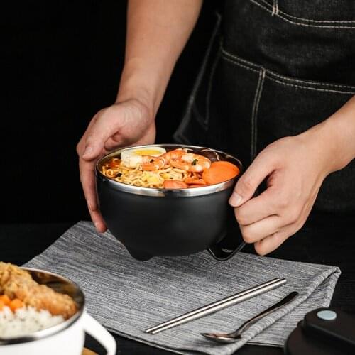 Stainless Steel Instant Noodle Bowl With Lid Lunch Box Portable Insulated Lunch Box Dormitory Student Home Lunch Box Bowl