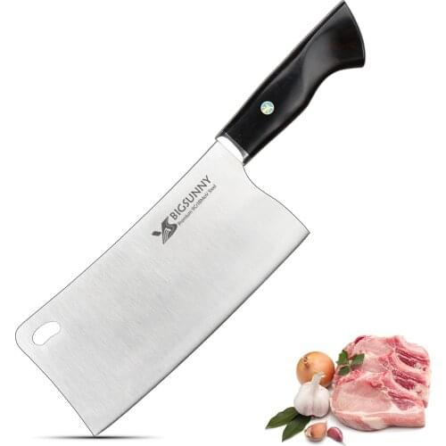 BIGSUNNY Chopping Knife, 7.3 Inch Meat Cleaver Knife, 9Cr18MoV Stainless Steel, Full Tang with Ebony Wood Handle - Fen Series