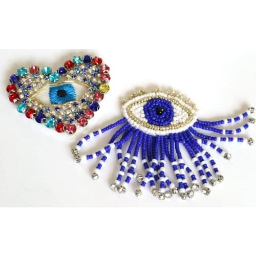 Fashion beaded embroidered eye Patches for Clothing sew on rhinestone parches eye Appliques Decoration Badge parche
