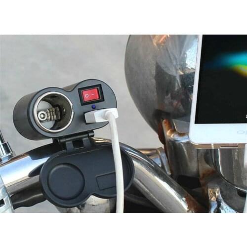 Motorcycle Accessories Universal Waterproof Car Cigarette Lighter Socket USB Long Wire 2 In 1 Convienient Mobile Phone Charger