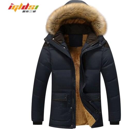 Men Winter Fleece Jacket Thick Fur Collar Hooded Parkas Outwear Fashion Warm Coats Male Wool Liner Windproof Male Parka Casaco