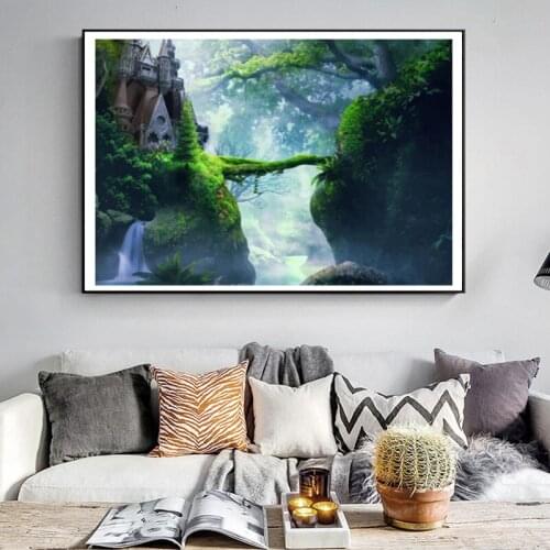 New Tree Bridge Castle Mountain Diy Frame Painting By Numbers Canvas Acrylic Painting Hanging Wall Canvas Art Home decor 40x50cm