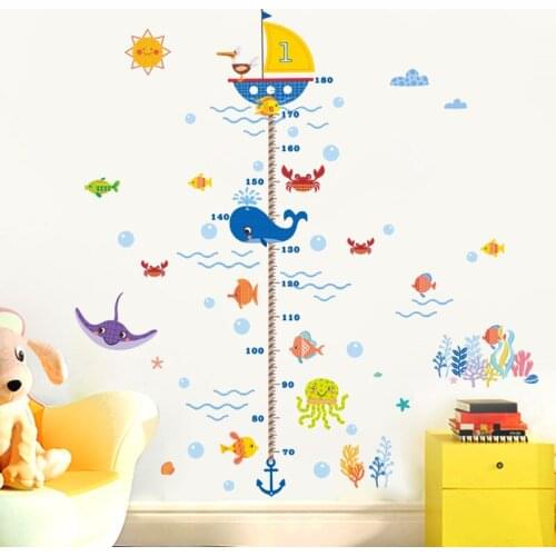 Underwater Sea Fish Anchor Finding Nemo Height Growth Chart Wall Stickers For Kids Rooms Home Decor Cartoon Animal Decals Poster