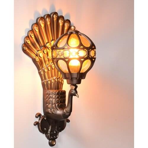Wall lights green / gold Outdoor light peacock wall lamps LED balcony retro villa garden door aisle ZA FG218