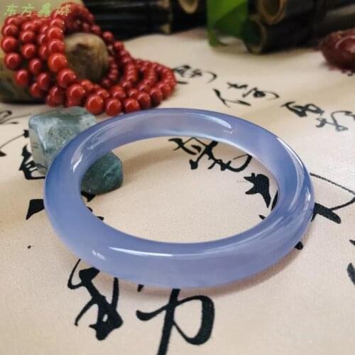 Natural Sky Blue Chalcedony Hand-carved Round Bracelet Fashion Boutique Jewelry Female Blue Agate Beauty Bracelet