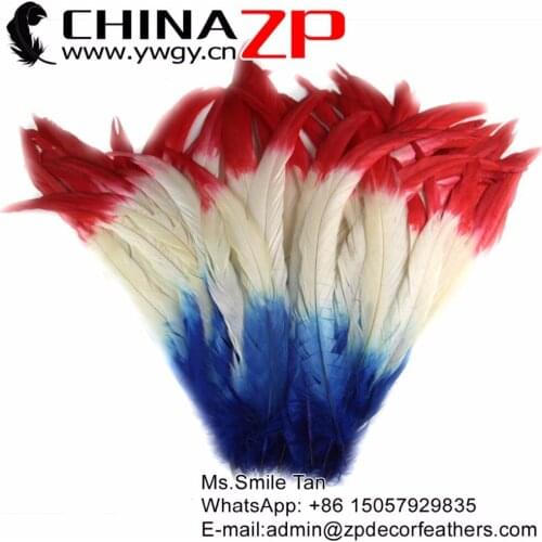 New Arrival CHINAZP Handpicked 100pcs/lot 30~35 cm Carnival Rooster Tail Feather Red and Bleached White Royal Blue for Headdress