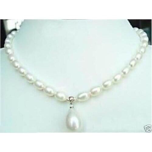 New 7-9MM White Cultured Pearl & Shell Pearl Pendant Necklace