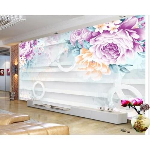 Beibehang Custom Wallpaper Modern Minimalistic Peony Flower Floral Circle Wall Background wallpaper for walls 3 d behang murals