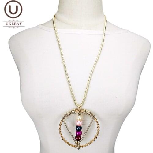UKEBAY New Handmade Luxury Pendant Necklaces Gold Color Necklace Women Ethnic Jewelry Big Necklace Pearl Accessories Party Gifts