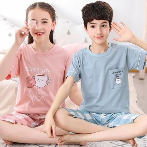 Teenages Pajamas Summer Cotton Pyjamas Kids Boys Clothes Sets Cartoon Children Sleepwear Pajamas for Girls 8 10 12 14 16 Year