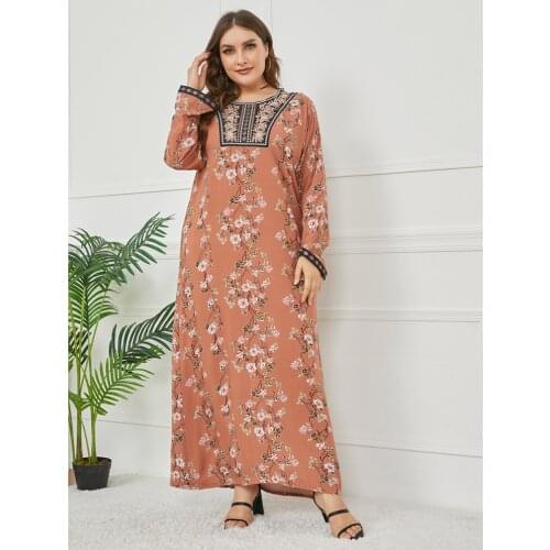 Vestidos Maxi Dresses For Women Dubai Abaya Kaftan Turkey Islam Muslim Hijab Long Floral Dress Robe Longue Femme Musulmane