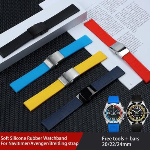 Soft Nature Silicone Rubber Watch band 20mm 22mm 24mm Watchband Bracelet For navitimer/avenger/Breitling strap folding buckle
