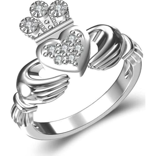 Seanlov New Fashion Hollow Heart Silver Color Crown Ring Jewelry Engagement Wedding Party Cubic Zircon Hand Heart Rings Jewelry