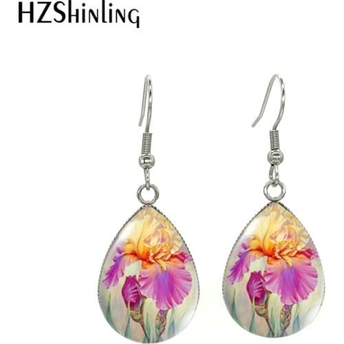 New Phalaenopsis Orchid Flowers Glass Cabochon Handcraft Jewelry Tear Drop Dangle Earrings