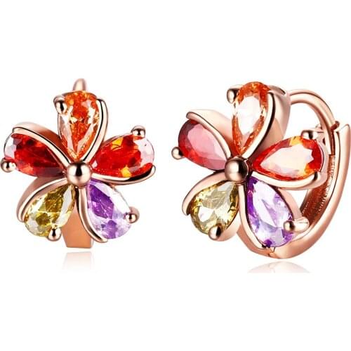 ZEMIOR Flower Shaped Five Color Creative Design Zircon Earring Rose Gold Earrings For Women Wedding Anniversary Gift Best Sell