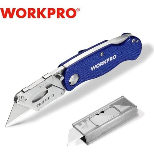 WORKPRO Aluminum Handle Folding Knife Portable Utility Knife For Pipe Cable Paper Cutter With 10pcs Blade DIY Hand Tool
