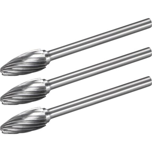 Uxcell 3pcs Tungsten Carbide Single Cut Rotary Burrs File Tree Shape w 1/8" Shank