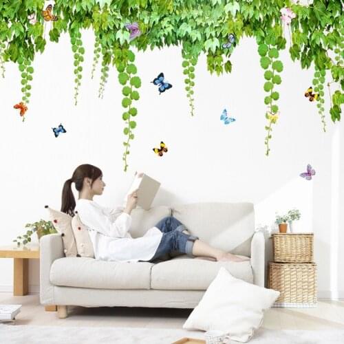Green Rattan Leaves Wall Sticker Living Room Decor Wallpaper Kids Nursery Wall Decoration Mural Decal
