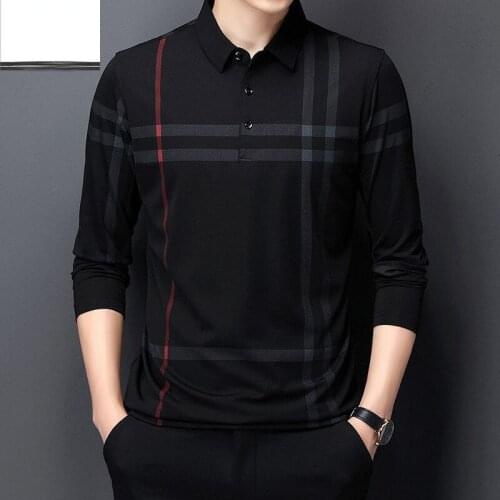 2021 High Quality Brand Summer Lapel Long Sleeve T Shirt Men Tencel Cotton Shirt Collar Casual Jacket Middle Age Bottom Shirt4XL