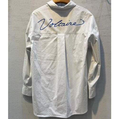 Woman Striped Shirt Back Blue Letters PRINT Fashion Oversized Blouse Top 2022 HOT SALE