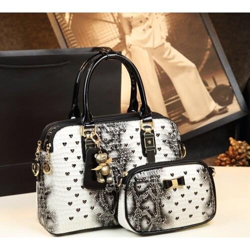 Cowhide Leather Women Handbag Two-piece Picture-mother Bag Fashion Diamond Female Tote Shell Bag Ladies Shoulder Messenger Bags
