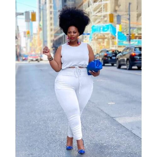 CM.YAYA Women Plus Size Sweatsuit High Streetwear Jogger Pants and Tank Tops Matching Two 2 Piece Set Basic Tracksuit Outfits