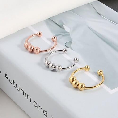 Anti Anxiety Ring For Women Rotatable Freely Beads Adjustable Opening Rings Copper Anti Stress Accessories Jewelry