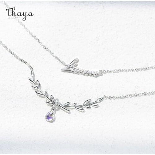 Thaya S925 Silver Necklace For Women Purple Crystal Pendant Necklace Olive Branch Double Chain Chicc Fine Jewelry Wedding Gifts