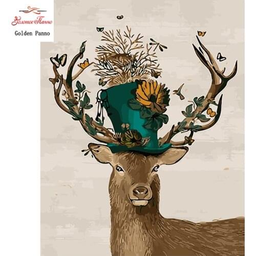 Golden panno,Full,DIY Diamond Embroidery,5D,Diamond Painting,Cross Stitch,3D,Diamond,Mosaic,Needlework,wall , Hooded deer105