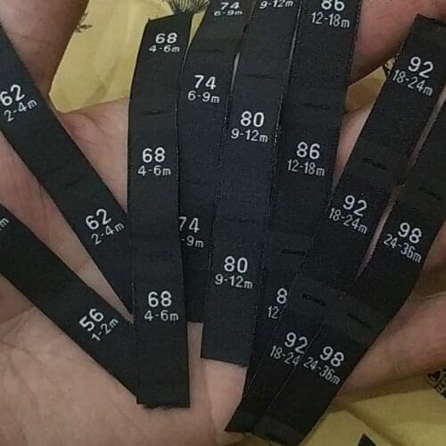 100PCS Black/White damask polyester cloth number size label kids clothing 56 62 68 74 80 86 92 98 1-2m/6-9m/9-12m/12-18m/24-36m