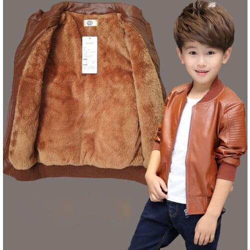 2020 Autumn Winter Children PU Leather Jacket For Boys Windproof Coat Fashion Kids Outerwear Velvet Warm Boys Jackets 3-12 Years
