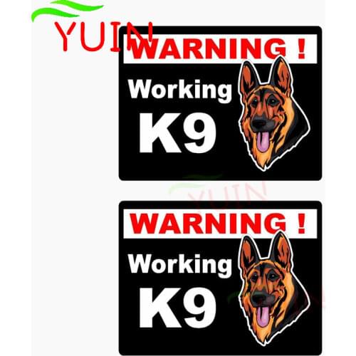 2X Car Sticker WARNING WORKING K9 Lnterest Applique Fashion PVC Bumper Decoration Accessories Motorcycle Waterproof Decal 10*8cm